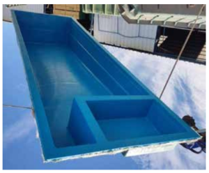 Piscina en Fibra de Vidrio - Medidas 11.50 x 3.80 mts. - Profundidad 1.10 a 1.90 mts.